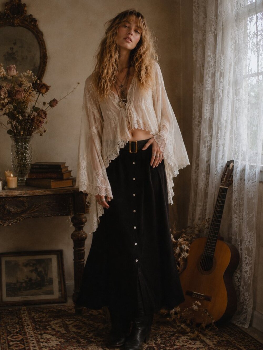 Vintage Worthington Belted Maxi Skirt